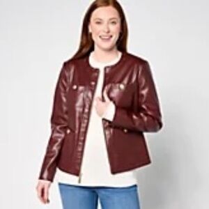 Joan Rivers Faux Leather Lady Jacket / chocolate XL